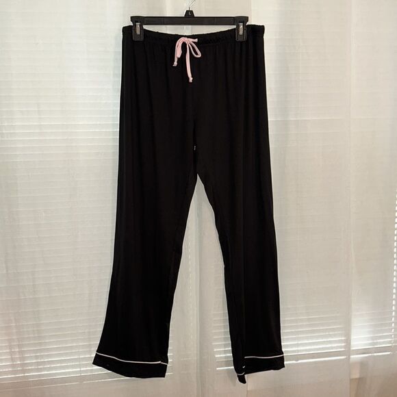 BORN Black White Button DownβNotched Collar Short Sleeve Long Pants Pajama Set - Picture 7 of 12